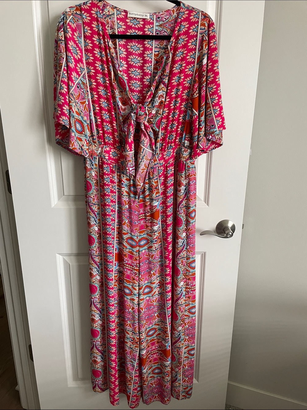 Rusttydustty Pink Floral Paisley Tie-Front wide leg Jumpsuit Romper
